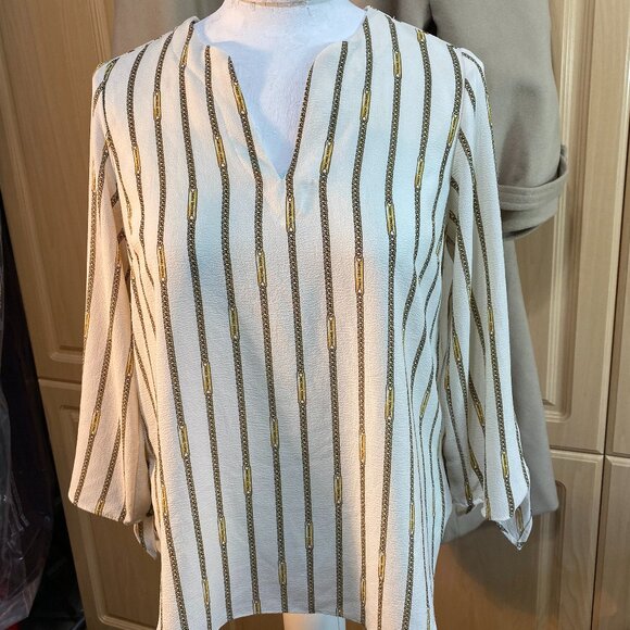 Michael Michael Kors Chain Print Blouse | Tie Sleeve | Size S - Picture 3 of 11